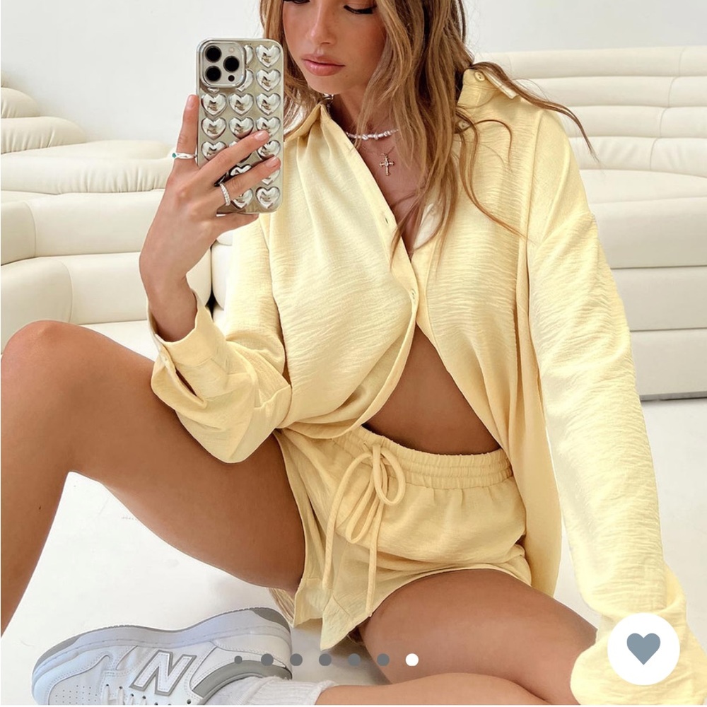 Princess Polly Pale Yellow Lounge Shirt & Drawstring Shorts Set